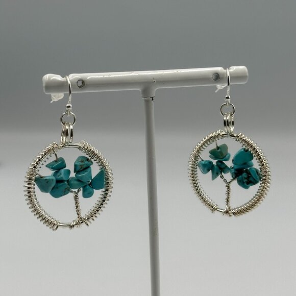 Earrings Lot Silver Tone Pierced Dangle Metal Faux Turquoise Beads 3 Pairs - Picture 6 of 13